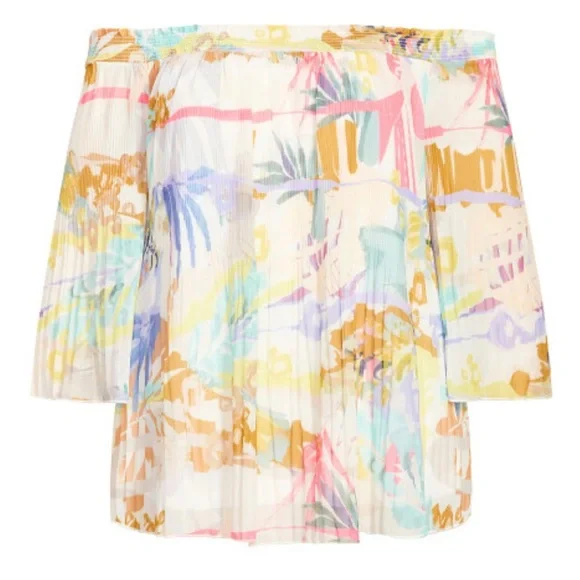 NWT City Chic Retro Storm Off Shoulder Chiffon Floaty Top Plus Size S (16) - Picture 6 of 8